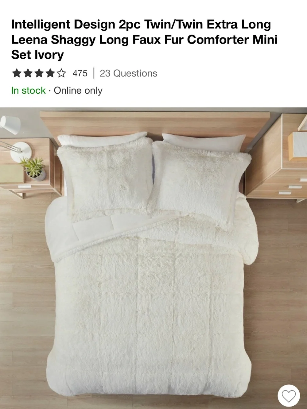Twin Size Faux Fur Comforter and Pillow Sham